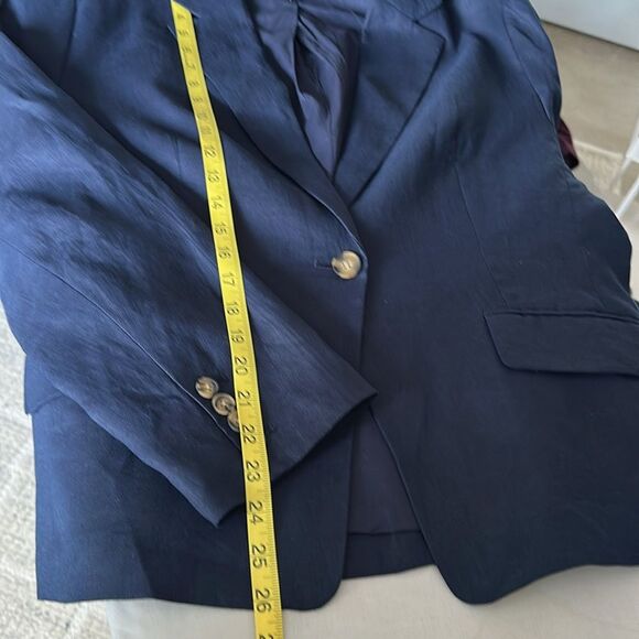 Quince Women’s European Linen Structured Deep Navy Blazer Size L Lined - Picture 12 of 13